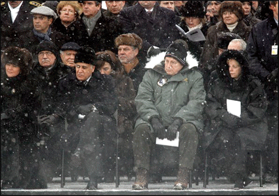 Cheney in black at Auschwitz, Photoshopped
